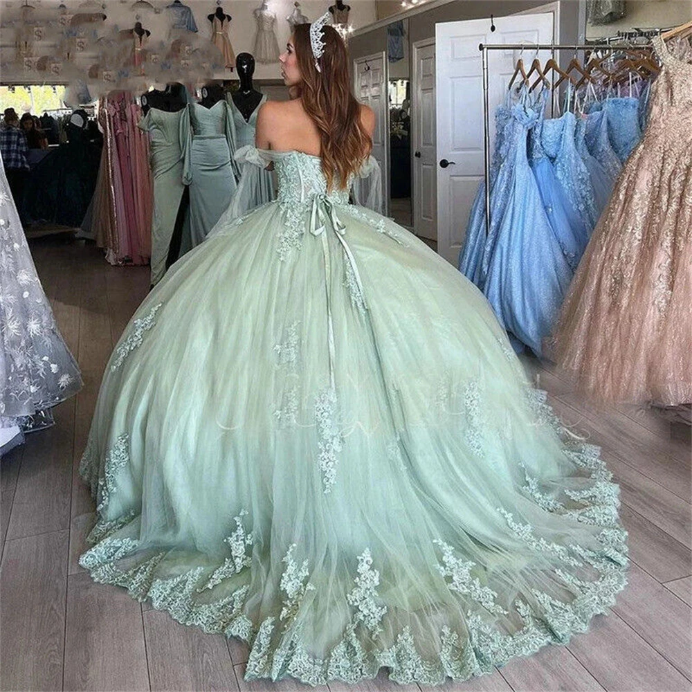 Sweet 16 Dress Mint Lace Quinceanera Dresses Lovely Girls Sweetheart Off The Shoulder Ball Gown Customized