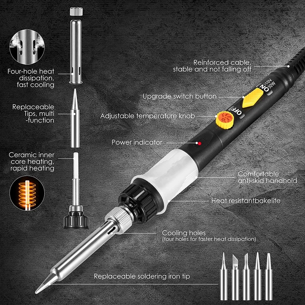 2023 New Soldering Iron Kit 60W 110V 220V Heat Pencil Welding Tool Flux Paste Solder Wire Tips Cleaner Tweezers Repair Tools