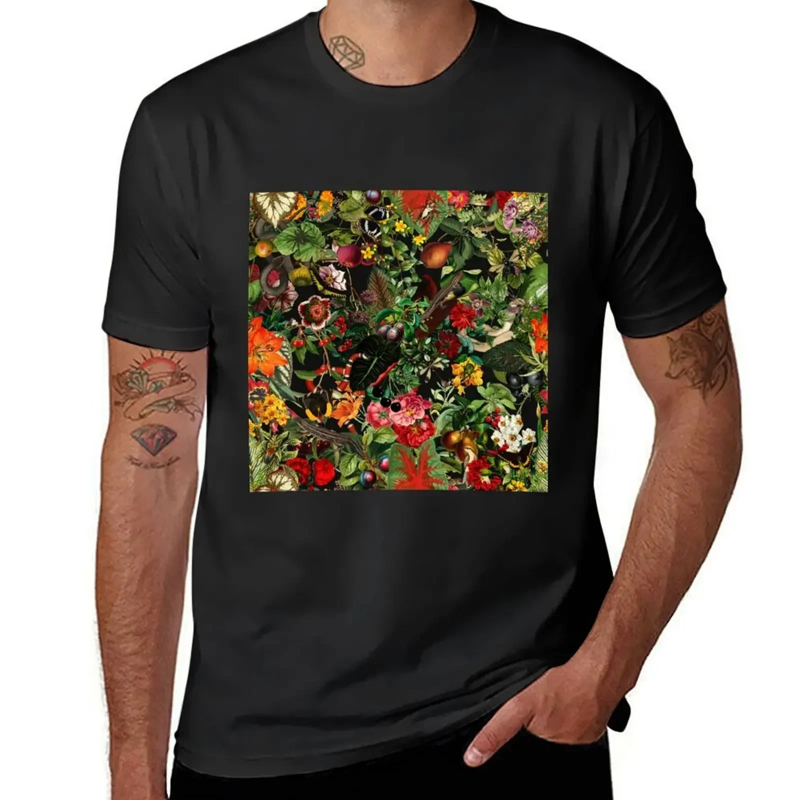 Garden of Eden - Moody Gothic Vintage Maximalist Floral Garden T-Shirt tops sweat new edition t shirts for men cotton