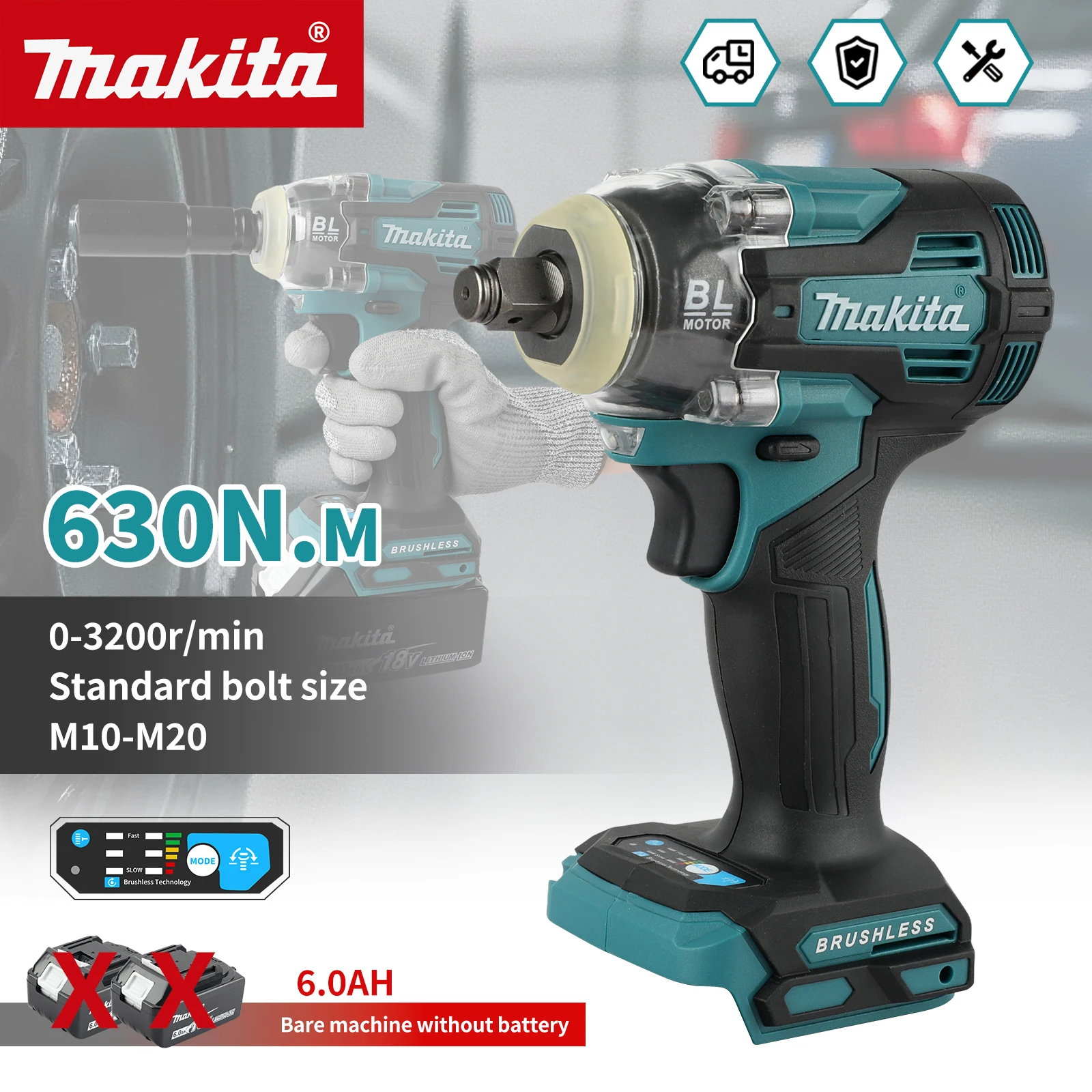 

Makita TW004G 18V Impact Wrench 630Nm Disassembly Torque 4 Speed 0-3200RPM For Tire Removal And Assembly tools