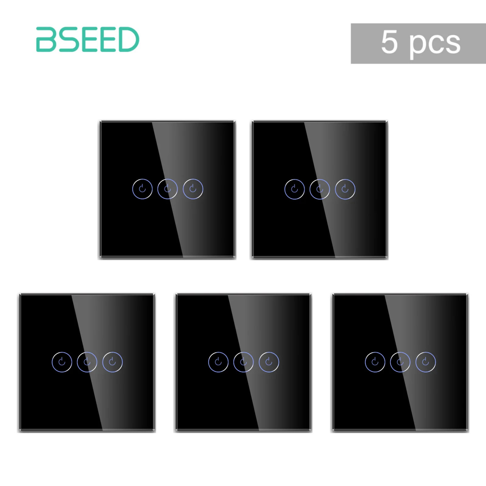 BSEED WIFI Smart Light Switch Tuya Smart Life 1/2/3 Gang APP Multi-Control Trap Schakelaar Met Neutraal Blauw Achtergrondverlichting Glazen Paneel