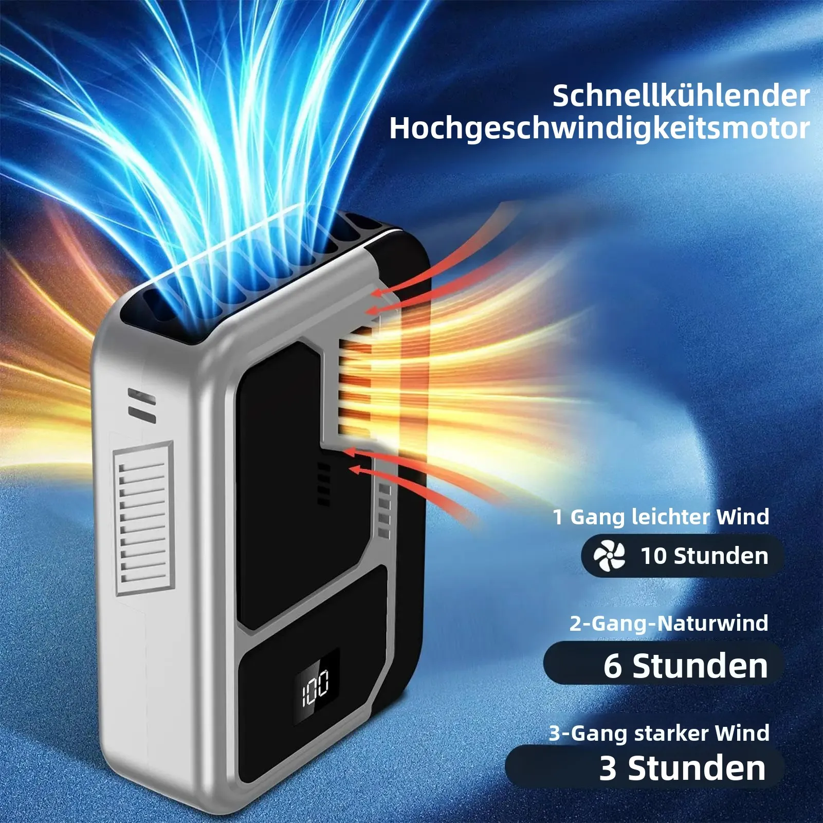 Taillenventilator, Gürtelclip-Ventilator, 3-Gang-Luftkühler mit digitaler Anzeige und tragbarem Design, geeignet für Camping, Wandern, Angeln