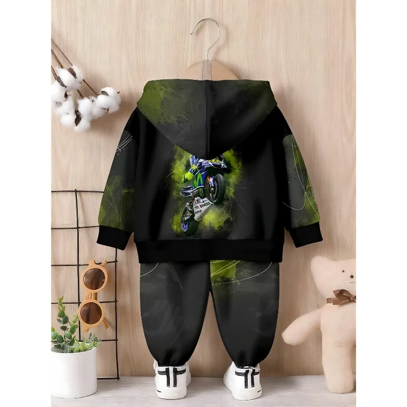 Boys 2Pcs Hooded Tracksuit Trendy Graphic Hoodie and Jogger Pants Kids Casual Sport Outfit Suitable for Outdoor, Birthday Gift