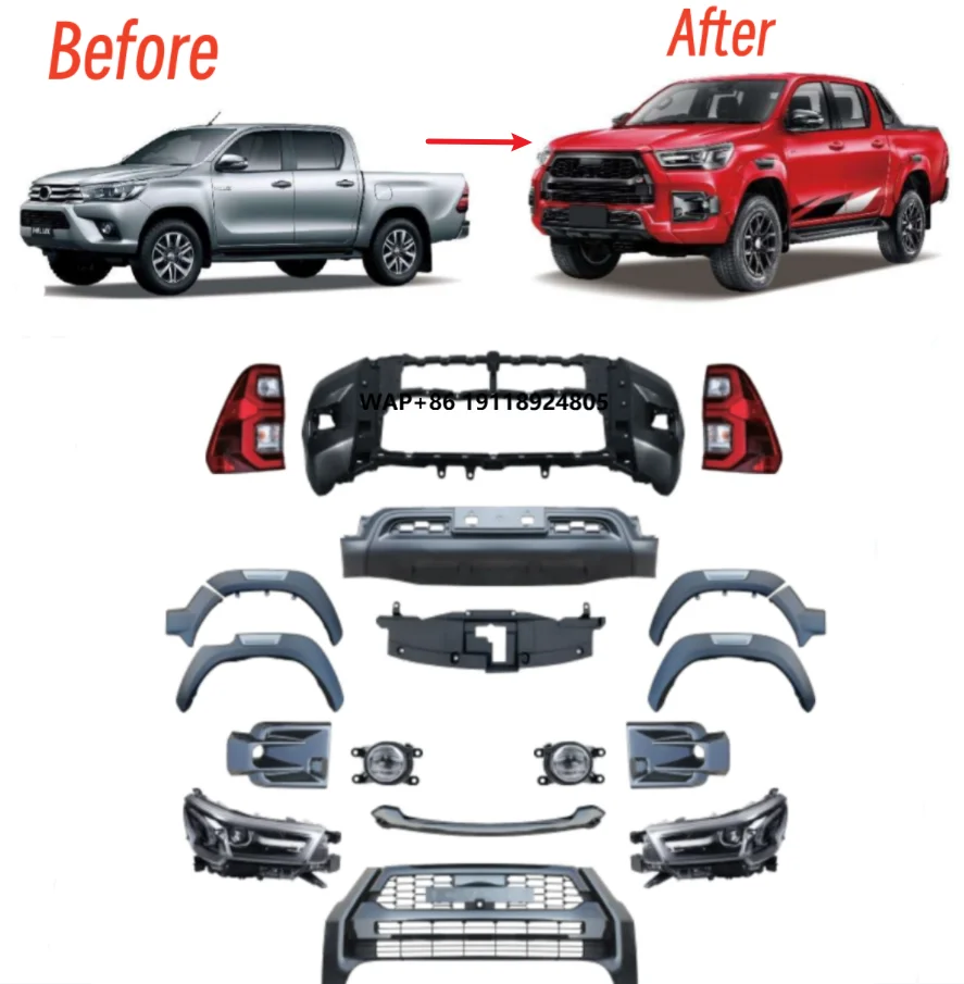 

1 Set Car Upgrade Facelift Bodykit for 2016-2020 Facelift to 2021 Hilux (ROCCO GR Type) WithTaillamp Headlamp Grill Bumper