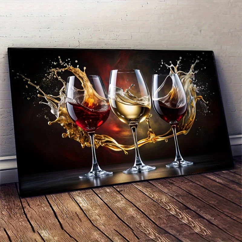 Large-sized frameless canvas paintings,Abstract Glass with Splashing Wine Poster Prints Goblet Art Canvas Painting Wall Art Pict