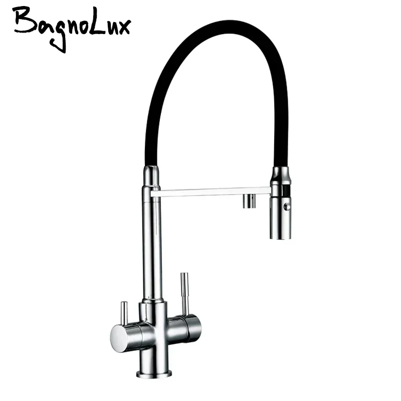 Bagnolux Copper Kitchen Faucets Chrome Kitchen Sink Black hose  Mount Pull Down Dual Sprayer  Nozzle  Mixer Water Taps view 2
