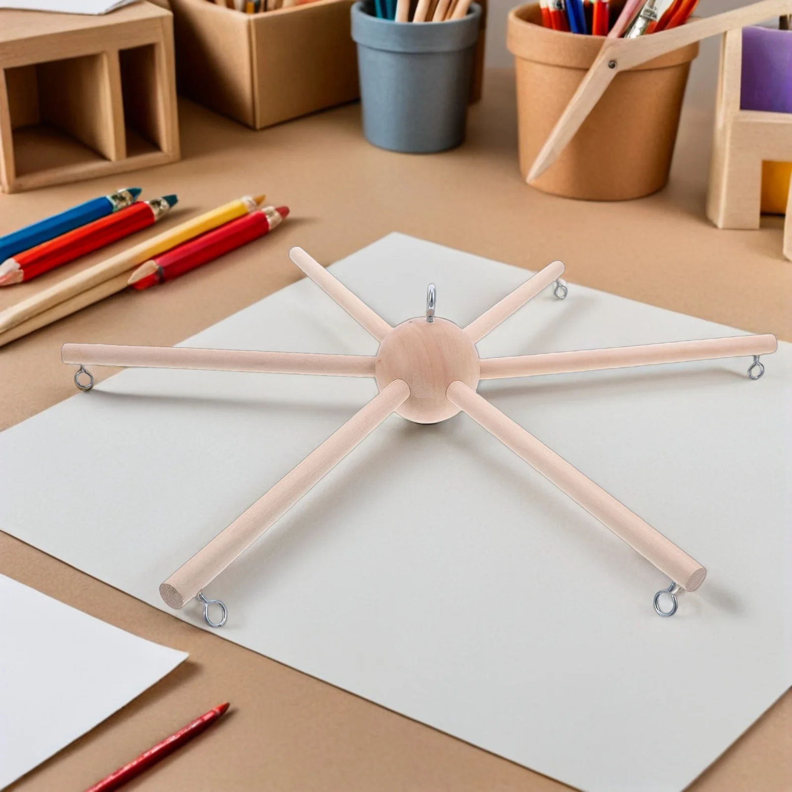 1 set 1 Set Wooden Mobile Frame Kit 6-Arm For Diy Nursery Room Decor Baby Mobile Holder Wind Chime Stand Hanging Accessories