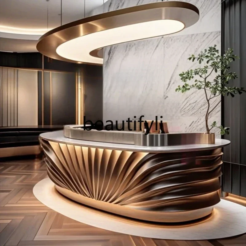 X zzqSimple Modern Hotel Cashier Counter Light Luxury Lacquer Bar Counter Company Reception Desk