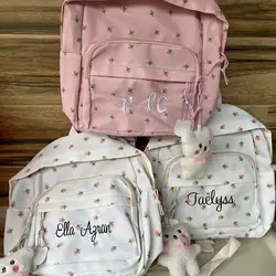 Floral Backpack Personalised Embroidery Name Kawaii Girls Casual Daypack Ladies Rucksack Unique Gift for Young Ladies Handbags