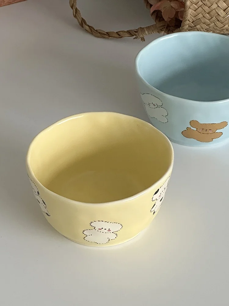 

Matte Cerc Bowl Irregular ape Ins Sle Handmade Dog Rice Bowl Breakfast Yogurt Oats Bowl Cartoon Animation Pattern