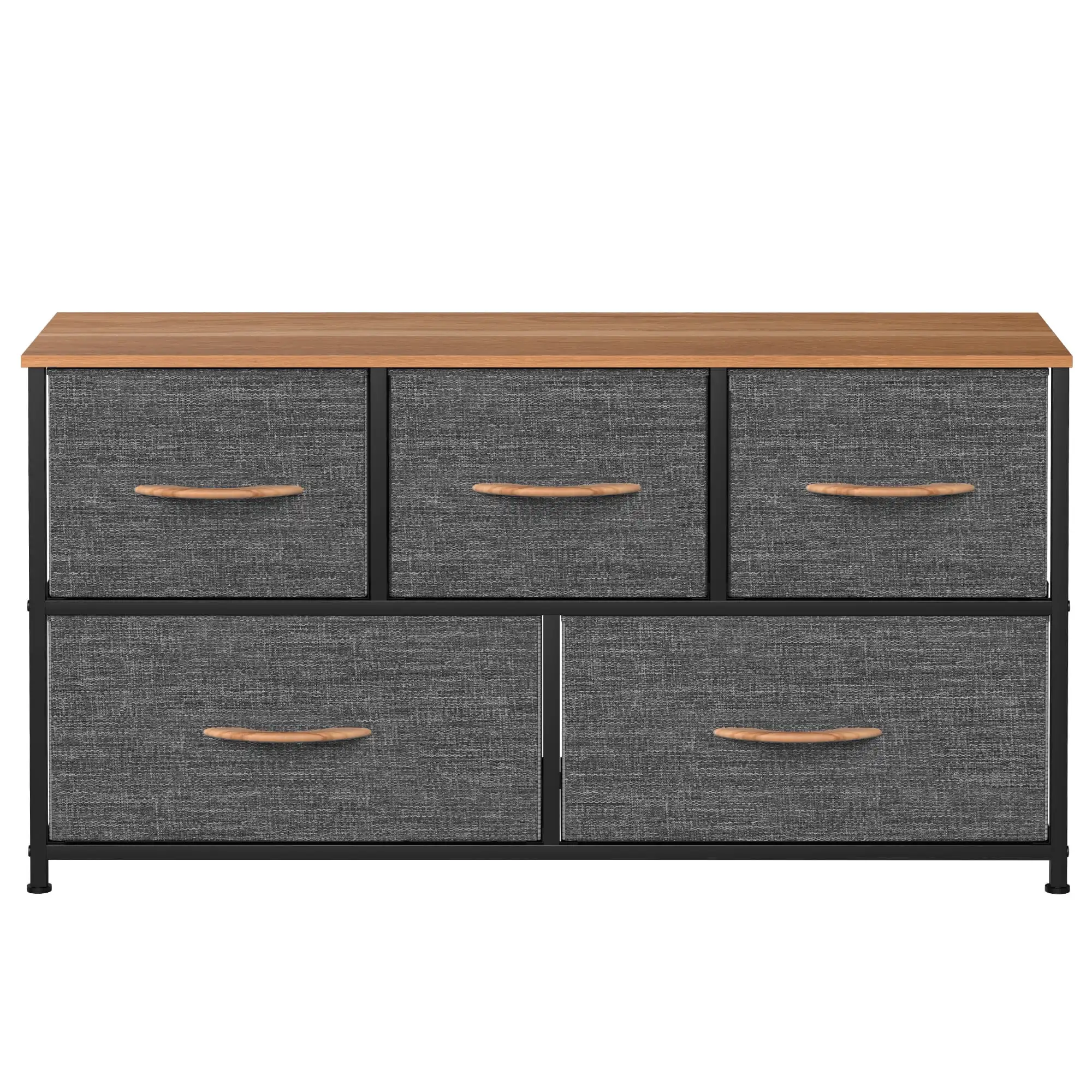 

NEW Wide Dresser with 5 Drawers Easy Pull Fabric Bins for Bedroom, Dark Gray USA