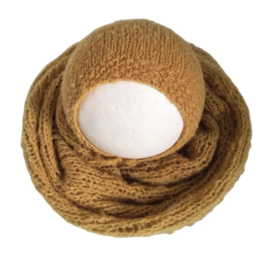 Stretch Knit 40X80cm Newborn Mohair Wrap Hat Set Baby Photography Swaddle Wrap Infant Shooting Outfits Newborn Baby Photo Props