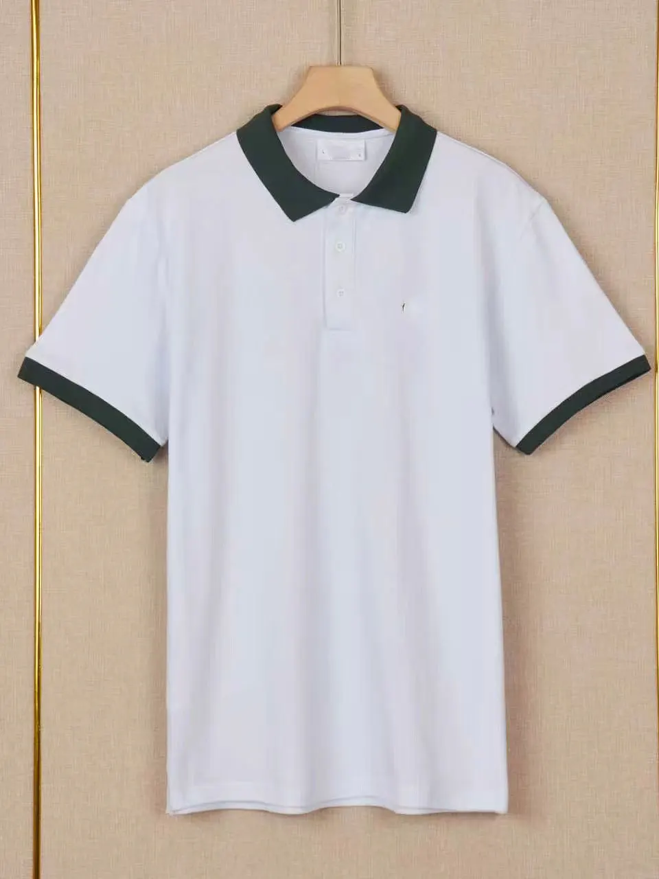 Classic Embroidered Collar Short Sleeve  Shirt Men's Casual Versatile T-Shirt Top Color Block Breathable Skin-Friendly