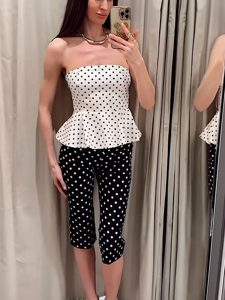 TFMLN New Women Polka Dot Calf Length Pants Vintage Slimming Cropped Trousers C… - Image 4
