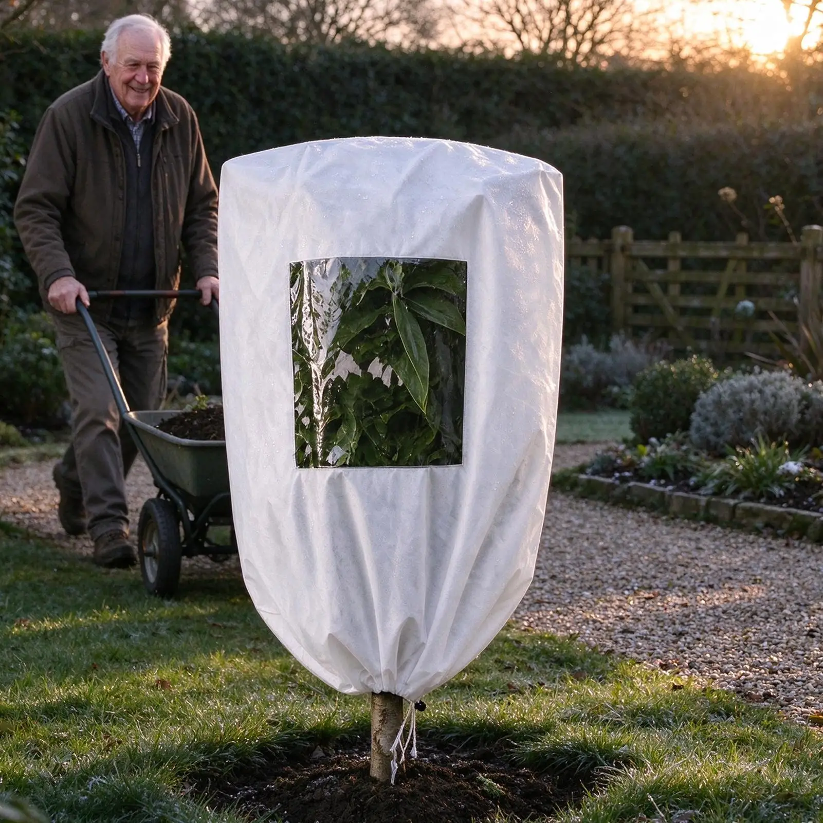 2 Pcs Plant Frost Protection Cover Drawstring Reusable Frost Blanket Winter Non-Woven Tree Blanket for Shrub Sapling Greenhouse