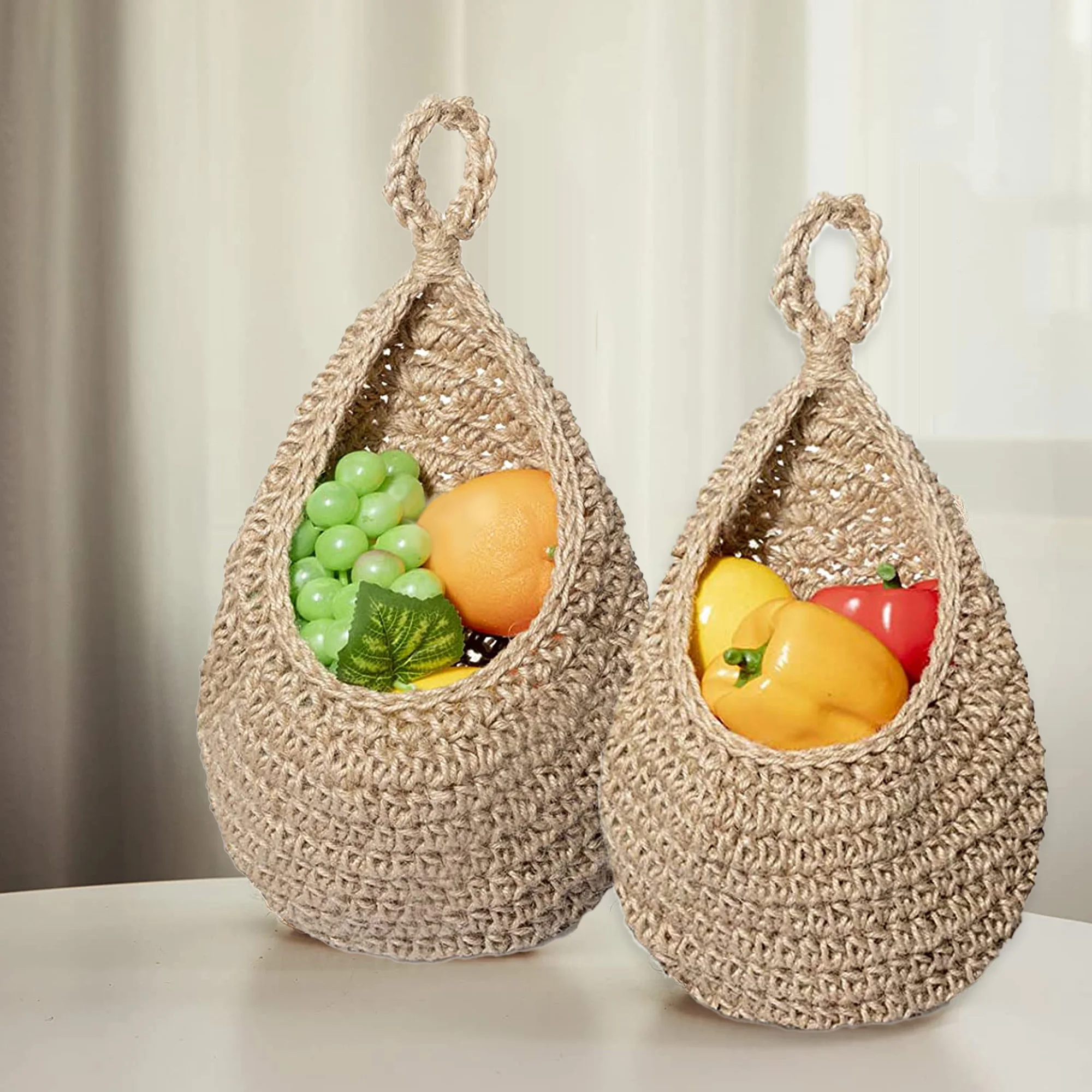 

1pc Kitchen Organizer Basket Hanging Wall Vegetable Fruit Baskets Handmade Cotton Rope Hanging Basket Kitchen Storage Home Decor