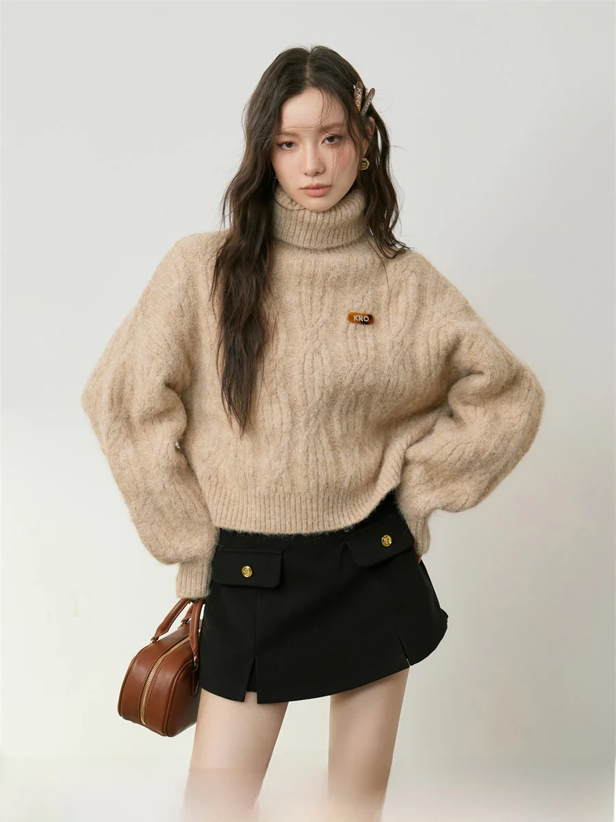 

Свитер Kroche с высоким воротом, короткий, повседневный, свободного кроя, удобный, из смесовой ткани (полиэстер, акрил, шерсть, нейлон), вязаный пуловер с высоким воротником