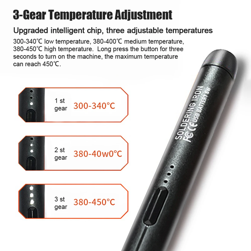 USB Intelligent Electric Soldering Iron Welding Pen with 300-450℃ Temperature Adjustment Function for Soldering Repairing