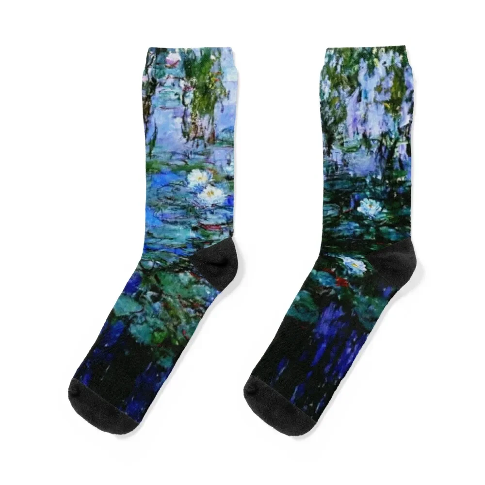 

Claude Monet's Blue and White Water Lilies - Les Nymphéas Bleus et Blancs Socks ankle Toe sports man Socks For Man Women's