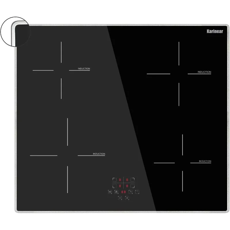 Cooktop de indução embutido com proteção de vidro Metal Frame, Cooktop elétrico, 24 ", 4 queimadores