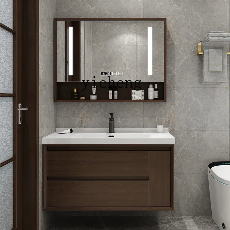 

ZC new Chinese bathroom cabinet combination solid wood washbasin hand washbasin integrated ceramic basin