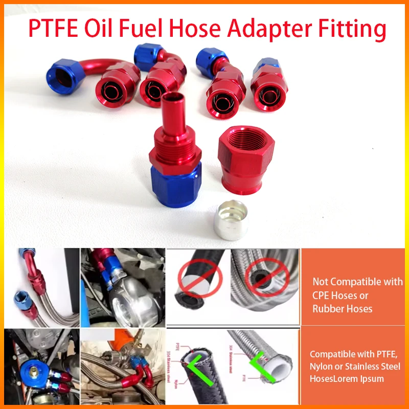 

ZK 2PCS PTFE Fuel Hose End Fitting Swivel Adapter AN4/AN6/AN8/AN10 Red‑Blue Pipe Connector For Racing Car Fuel Oil System ﻿