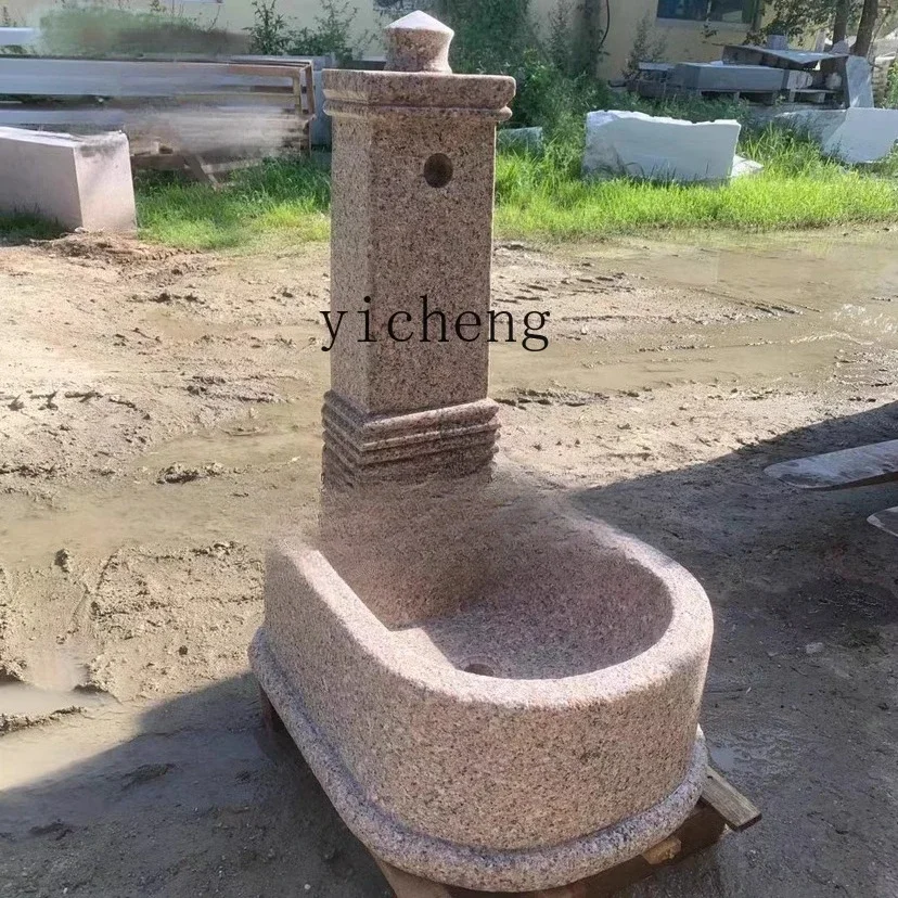 r5.20  courtyard stone carving wash basin outdoor fountain villa marble trough flowing water ornament