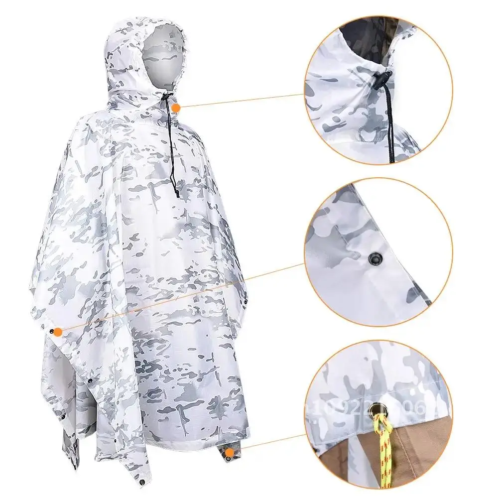 Camouflage Tactical Snow White Poncho Tourist Winter Hunting Waterproof Rain Water for Women Raincoat Cape Clothing Cover