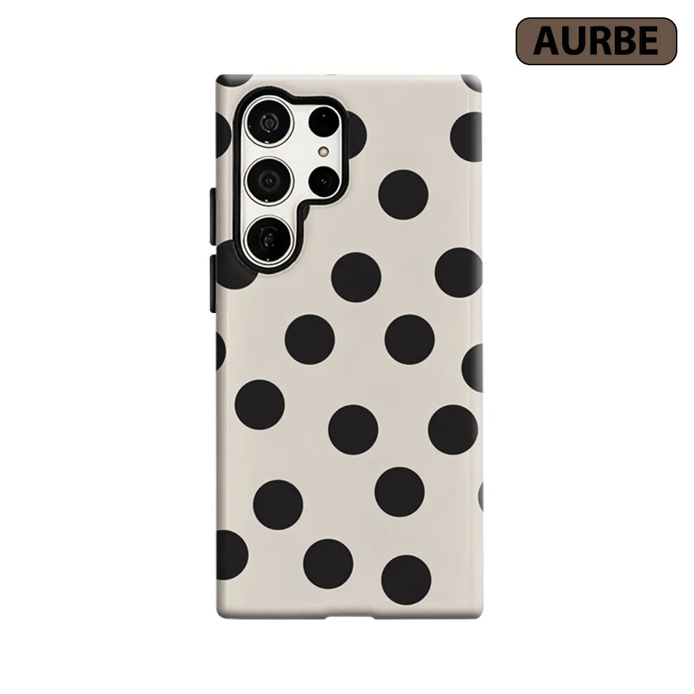 Aurbe Phone Case For Samsung Galaxy S26 S25 S24 S23 Ultra Plus HD Hard Beige & Black Polka Dots Double Layer Film Cover