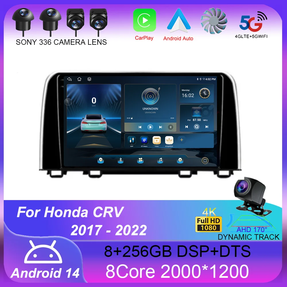 Android 14 Car Radio For Honda CRV 2017 2018 2019 2020 2021 2022 Multimedia Video Player Navigation GPS Carplay QLED Stereo WIFI