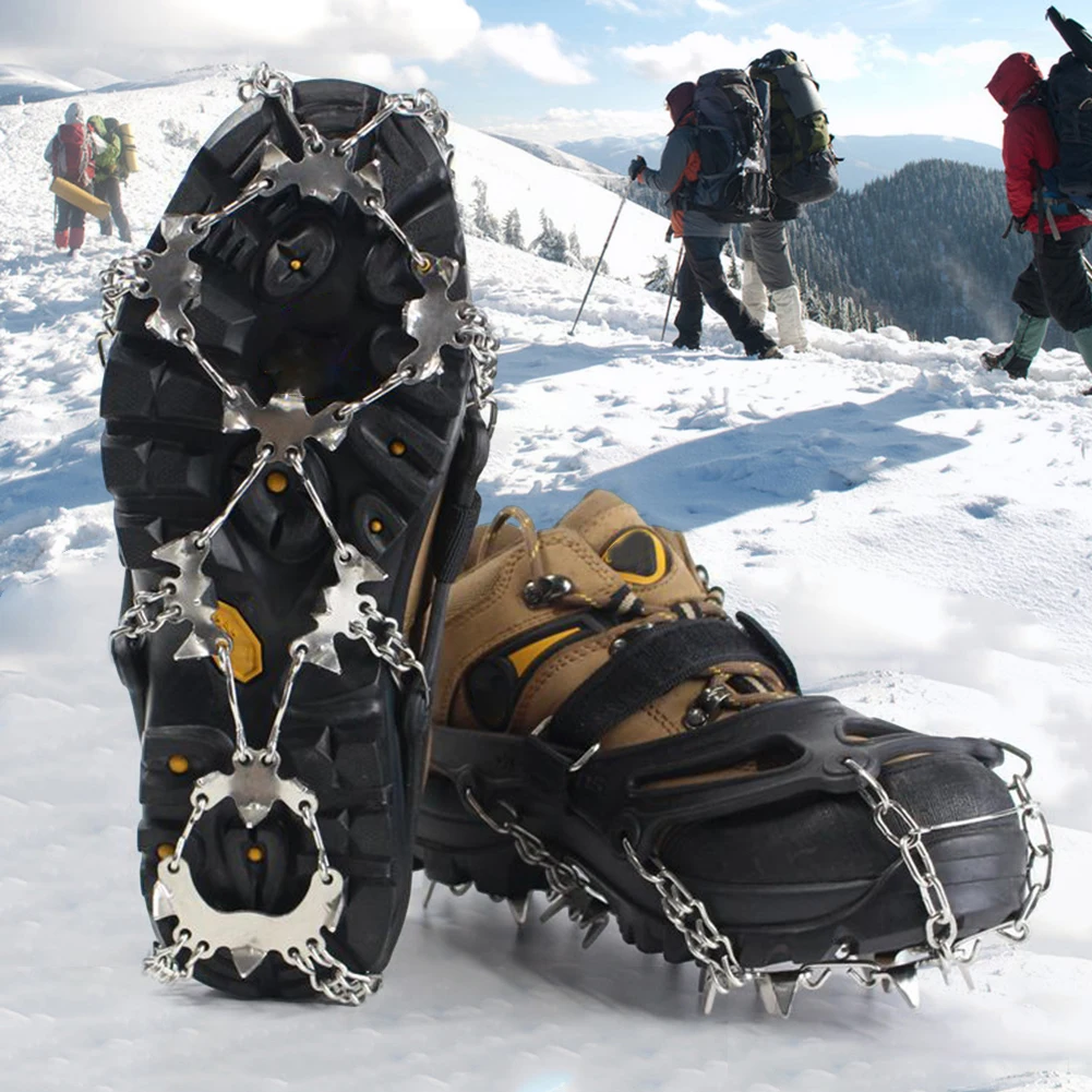 1 Pair Ice Crampons Stainless Steel 24 Teeth Mountaineering Cleats with Carry Bag Ice Climbing Kit for Shoes/Boot/Heels/Sneakers