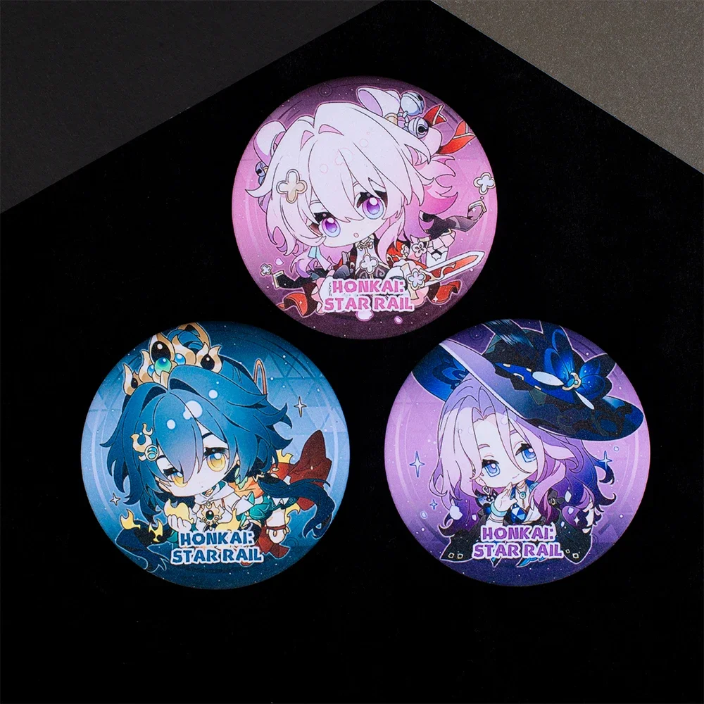 

75MM Anime Honkai: Star Rail Cosplay Backpack Decoration Send Friend Cute Matte Tinplate Badge Glitter Brooch Birthday Xmas Gift