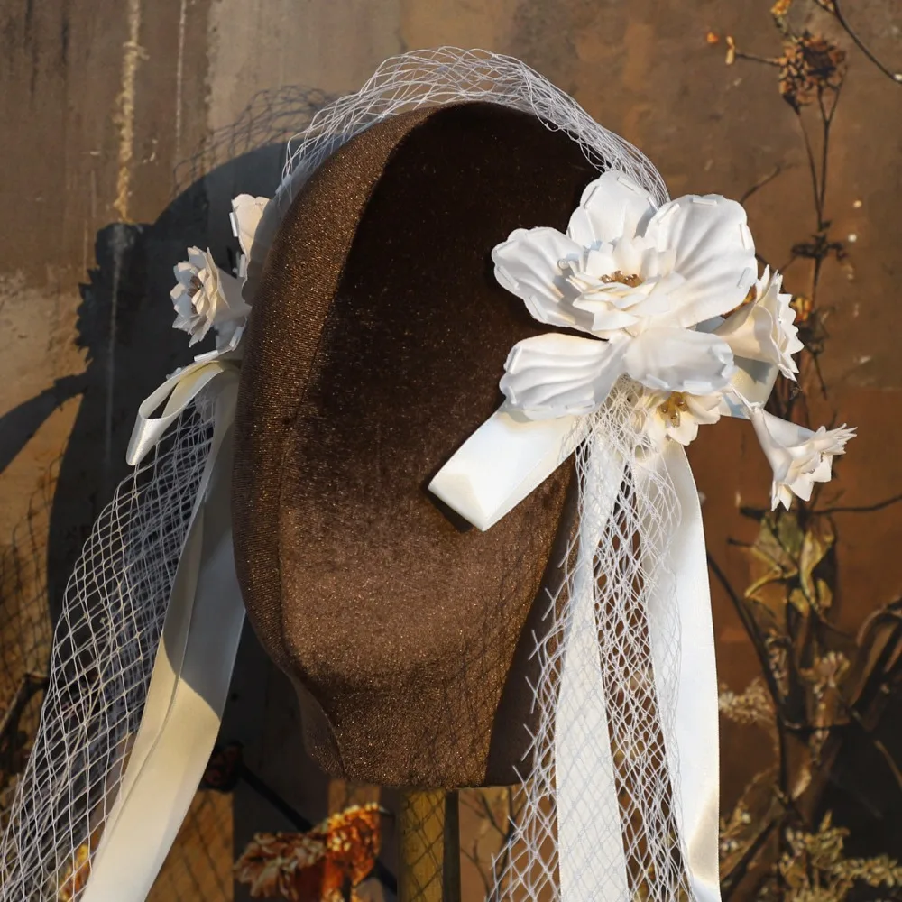 

Креативная винтажная фата с искусственным цветочным принтом, головной убор, элегантная повязка для волос, заколка для волос, свадебный аксессуар для укладки