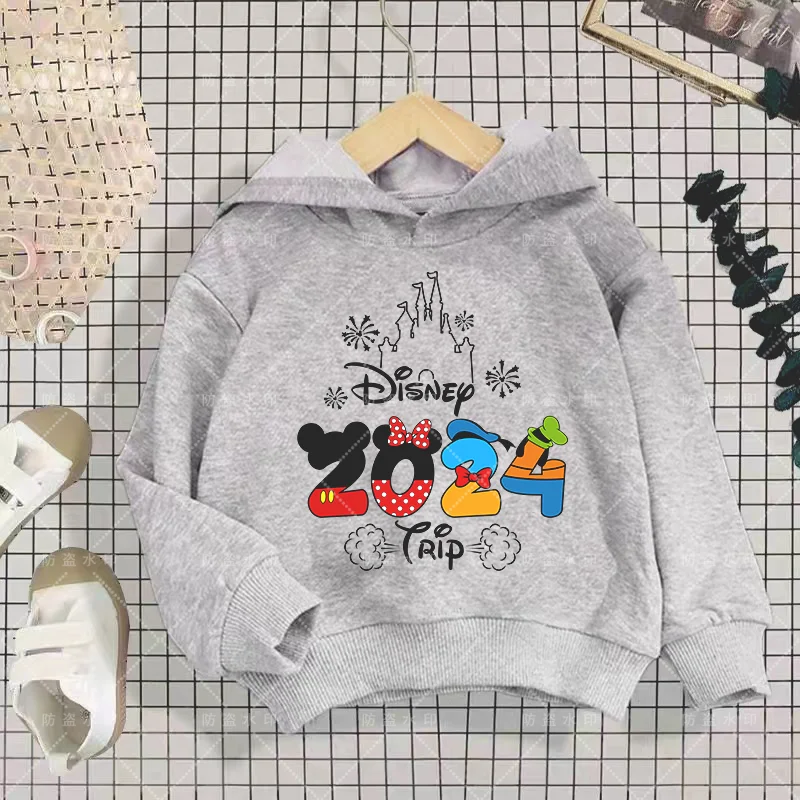 Fashion Disneyland Trip Cartoons Disney Vacation Clothes 2024 Girl Clothes Minnie Mouse Girl Children Top Caricature Hoodie Boy