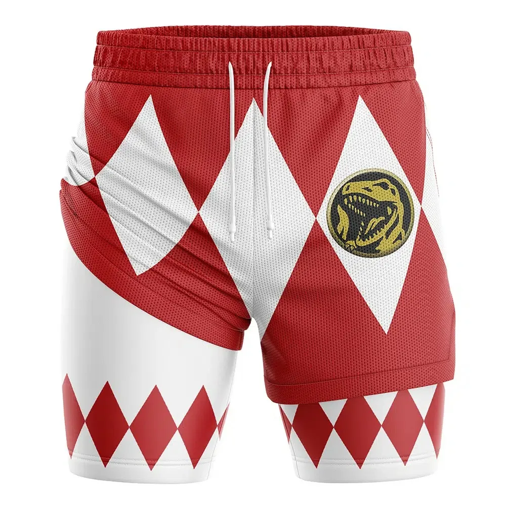 Bandai Periphery Power Rangers Dubbellaagse 2-in-1 performance-gymshort voor heren, zomer, sneldrogend, zacht, lichtgewicht strandshort