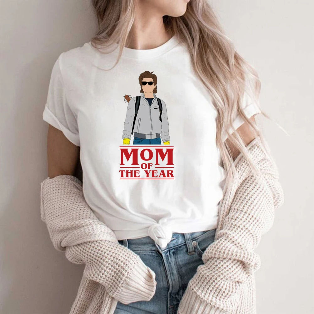 Steve Harrington Mom of The Year Shirt Steve Harrington T-Shirt Babysitter Funny Graphic Tee Women Short Sleeve Harajuku Tops