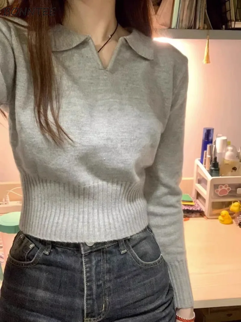 

Pullovers Women Soft Knitted Inner Turn-down Collar Trendy All-match Gentle Stylish Harajuku Korean Fashion Sweaters Young Cozy