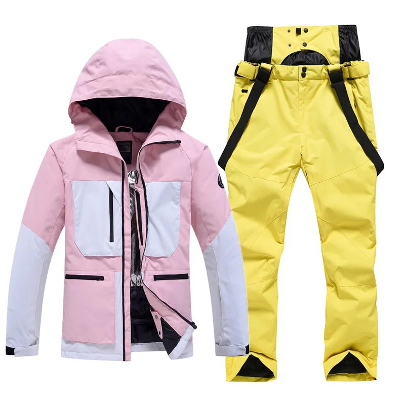 -30℃ Ski suit Snow prevention Jacket pants adult Couple clothing Men women windproof waterproof warm Green Pink white black blue