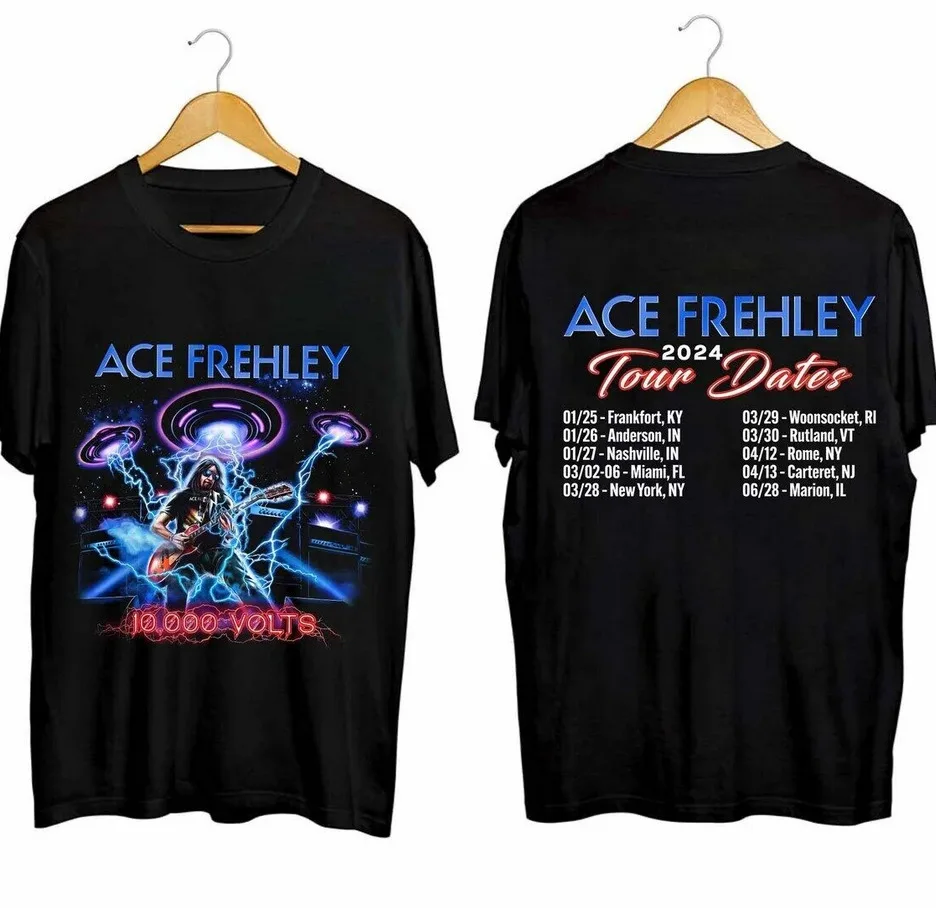 Ace Frehley 2024 Tour Schedule Black Cotton T-Shirt with Double Sided Print