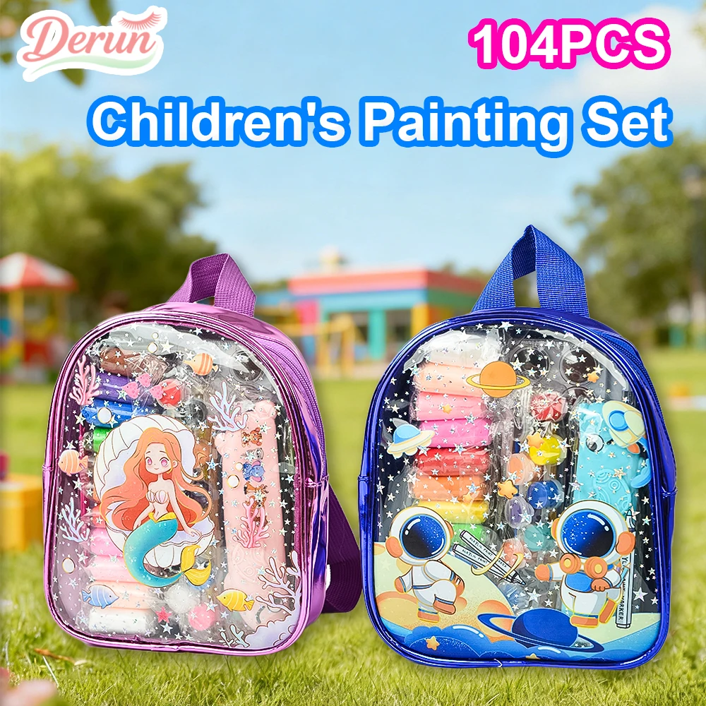 مجموعة فنية فاخرة مكونة من 104 قطع، بما في ذلك الألعاب، ومستلزمات الرسم وحقيبة مدرسية، مناسبة كهدية عيد الميلاد أو هدية للأطفال. #1