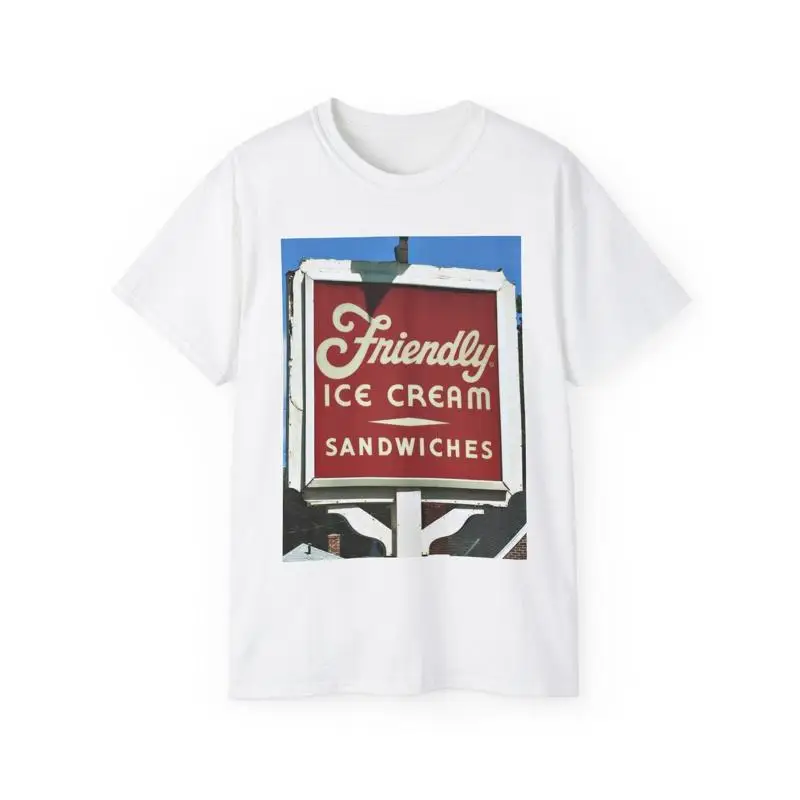 

Футболка с мороженым Friendlys, винтажная футболка шеф-повара ресторана Новой Англии, ультра хлопок