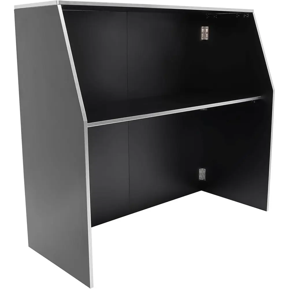 Portable Folding Bar with Top and Lower Shelves - Mobile Bartending Station for Parties and Events (Black)