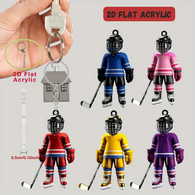 Porte-clés Joueur de Hockey 1/5 - Parfaits pour les sacs à dos, les décorations de voiture - Cadeau idéal pour les passionnés de hockey et les jeunes