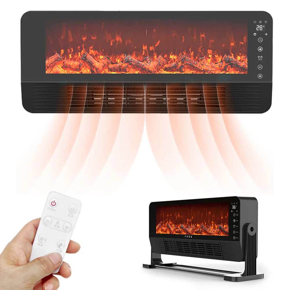 Calentador de chimenea eléctrico de montaje en pared, 2000W, 3 modos con efecto de llama realista, control remoto y temporizador para calefacción del hogar