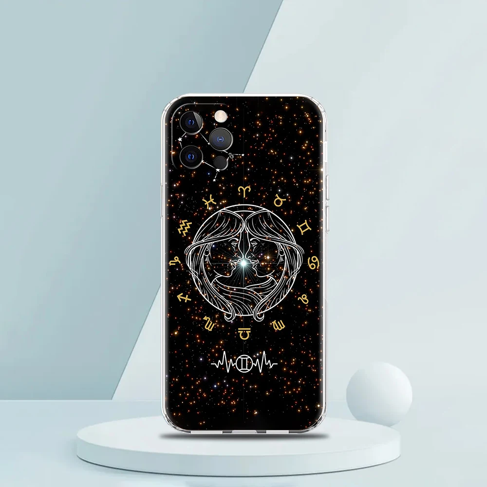 Cartoon Zodiac Case for iPhone 16 15 14 13 12 Pro Max Cover Transparent Soft for iPhone 11 Pro Max 7 8 Plus XS XR Shell Capas