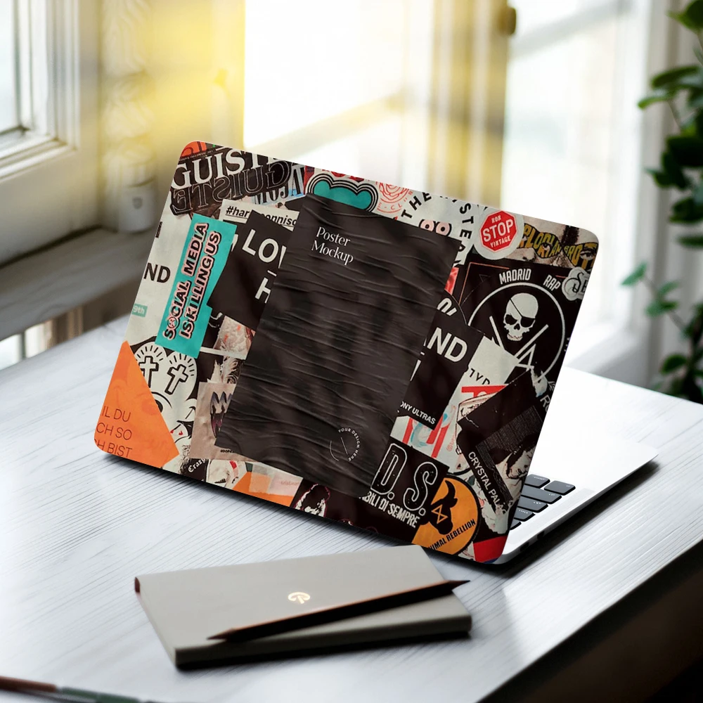 2Pcs Vintage Newspaper Collage Portrait Laptop Skin Sticker Anti‑Scratch Retro Magazine Cutout Urban Graffiti Notebook Decal Set