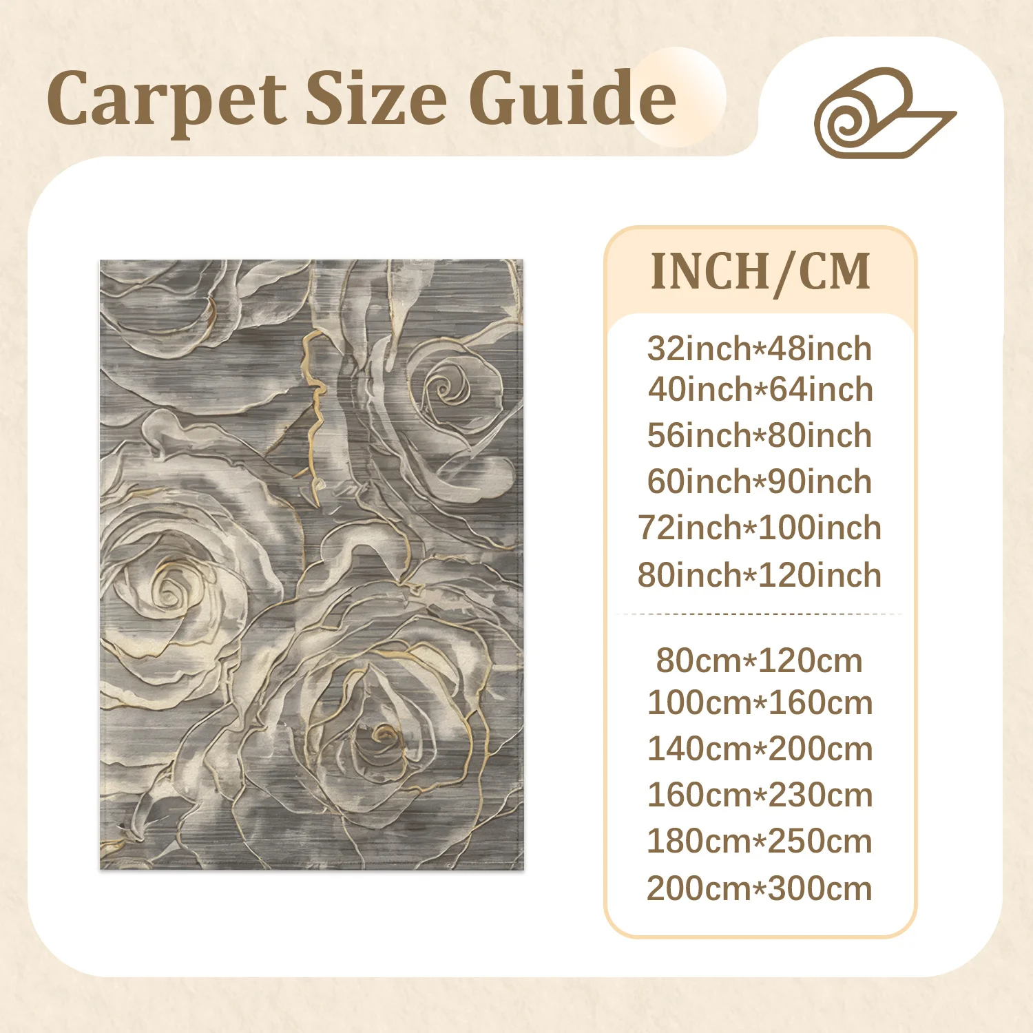 Large Indoor Area Rug: Soft Velvet Low Pile with Non-Slip Dotted Backing, Machine Washable, Elegant Grey Gold Rose Floral Pattern for Living Room, Bedroom, Home Decor