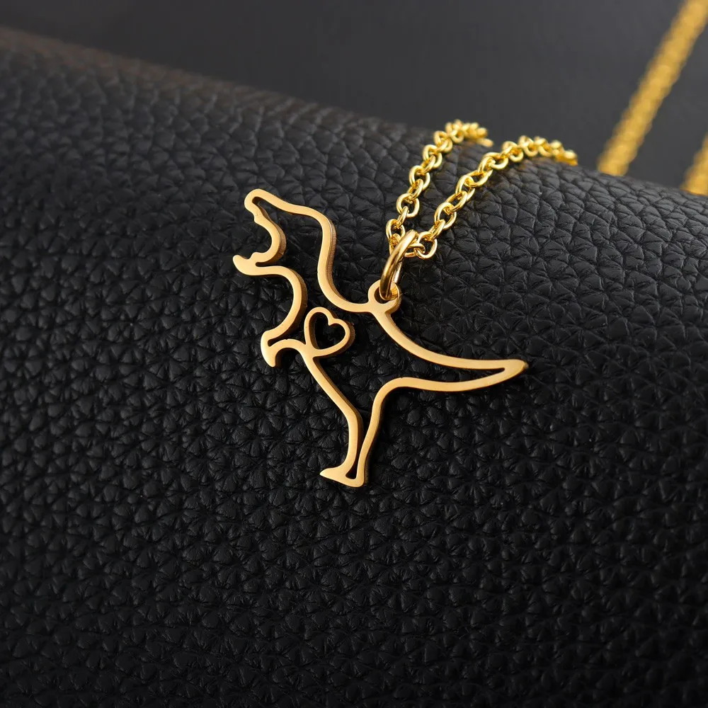 Hollow Out Stainless Steel Tyrannosaurus Rex Pendant Charming Women's Necklace Fashion Cute Animal Accessories Jewelry Dropship