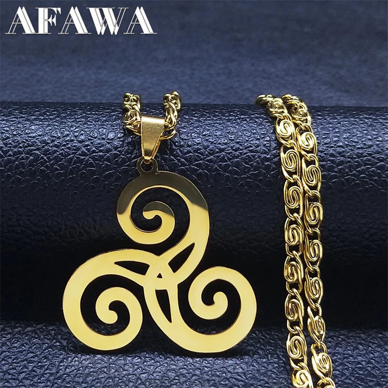 Celtics Triskele Triskelion Necklace Stainless Steel Gold Color Triple Spiral Pendant Necklaces Witch Jewelry bruja N7076S02