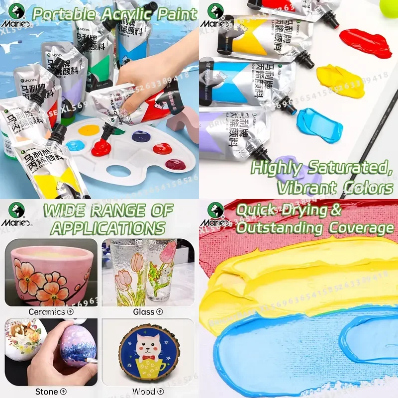 100ml Acrylic Paint Assorted Colors Waterproof Pigments for DIY Craft Rock Wood Professional Art Supplies for Adults Artists